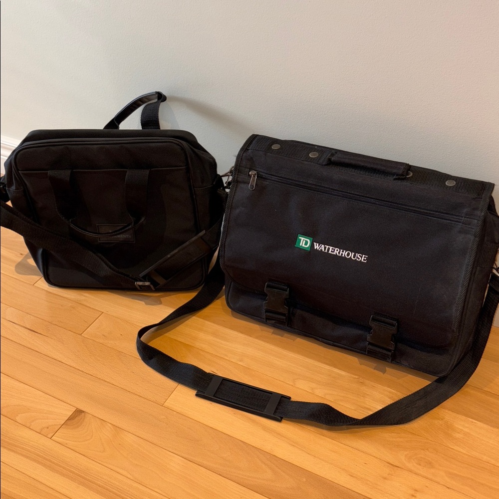 2 Black Men's over the Shoulder Messenger/Work Bag Set